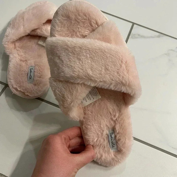 Splendid Womens Open Toe Flat Slip-On Cozy Faux Fur Slippers Pink Size M/L - Picture 6 of 6